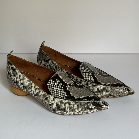 Jeffrey Campbell Shoes - Jeffrey Campbell Viona-WD Snakeskin Print Loafers  Pointed Toe, Sculpted Heel 8